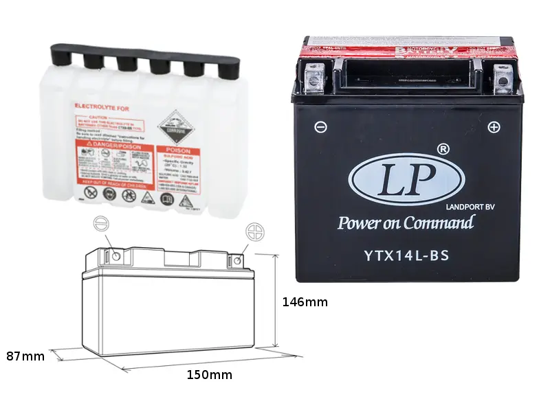 LANDPORT akumulátor YTX14L-BS (MA LTX14L-BS) 12V 12AH 152X88X147 (HARLEY DAVIDSON 883/1200) bezúdržbový - elektrolyt zvlášť (3) UE48 (LANDPORT)