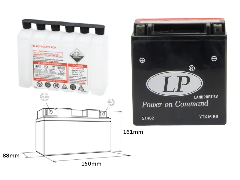 LANDPORT akumulátor YTX16-BS (MA LTX16-BS) 12V 14AH 152X88X161 bezúdržbový - elektrolyt zvlášť (2) UE48 (LANDPORT akumulátor YTX16-BS (MA LTX16-BS))