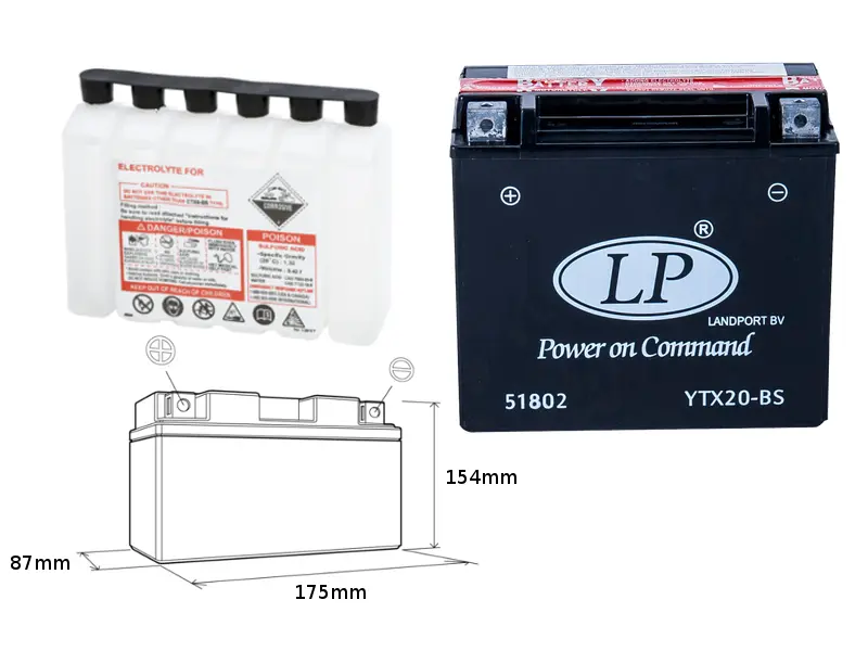 LANDPORT akumulátor YTX20-BS (MA LTX20-BS) 12V 18AH 175X86X154 bezúdržbový - elektrolyt zvlášť (2) UE48 - nahrazuje YTX20HBS L (YTX20H-BS) (LANDPORT)