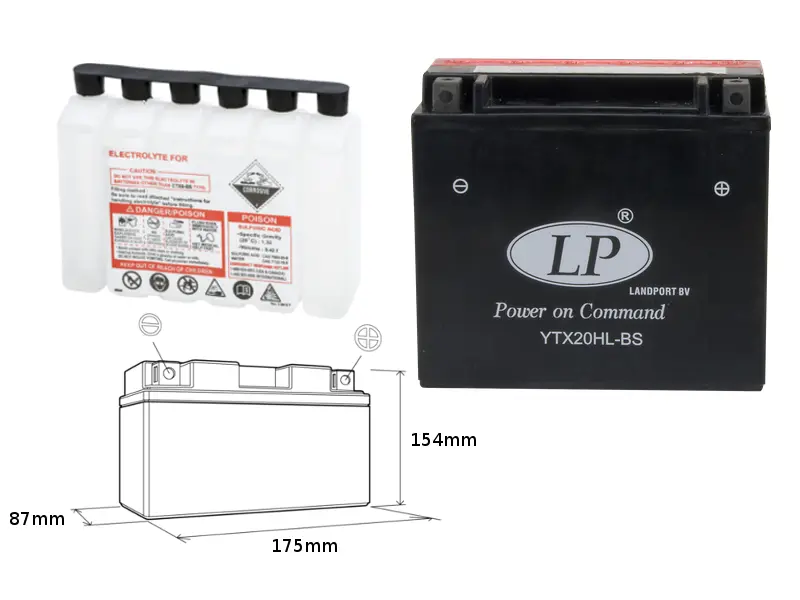 LANDPORT akumulátor YTX20HL-BS (MA LTX20HL-BS) 12V 18AH 175X87X155 bezúdržbový - elektrolyt zvlášť (2) UE48 (LANDPORT akumulátor YTX20HL-BS (MA)