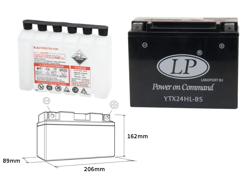 LANDPORT akumulátor YTX24HL-BS (MA LTX24HL-BS) 12V 24AH 205X87X162 bezúdržbový - elektrolyt zvlášť (2) UE48 (LANDPORT akumulátor YTX24HL-BS (MA)