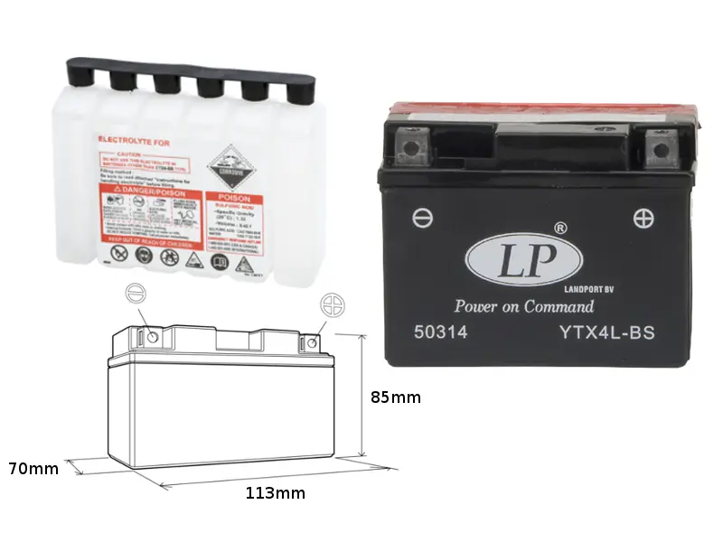 LANDPORT akumulátor YTX4L-BS (MA LTX4L-BS) 12V 3AH 114X71X86 (YT4LBS) bezúdržbový - elektrolyt zvlášť (6) UE48 ( )
