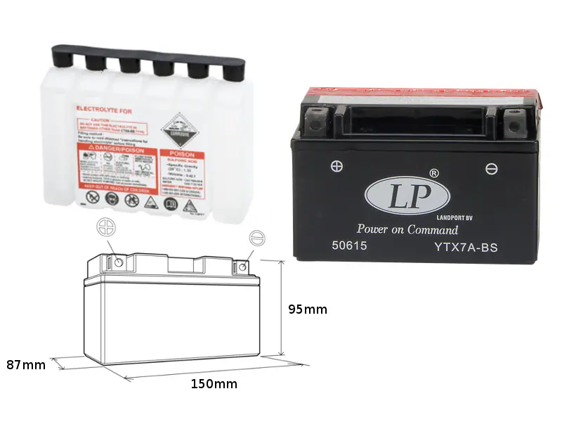 LANDPORT akumulátor YTX7A-BS (MA LTX7A-BS) 12V 6AH 152X88X94 (GTX7ABS) bezúdržbový - elektrolyt zvlášť (6) UE48 (LANDPORT akumulátor YTX7A-BS (MA)