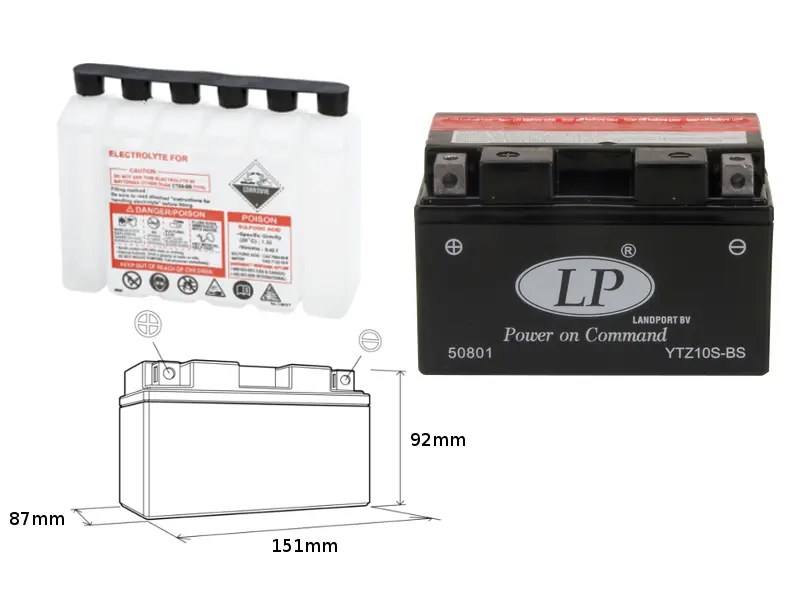 LANDPORT akumulátor YTZ10S-BS (MA LTZ10S-BS) 12V 8,5AH 151X87X94 bezúdržbový - elektrolyt zvlášť (4) UE48 (LANDPORT akumulátor YTZ10S-BS (MA)