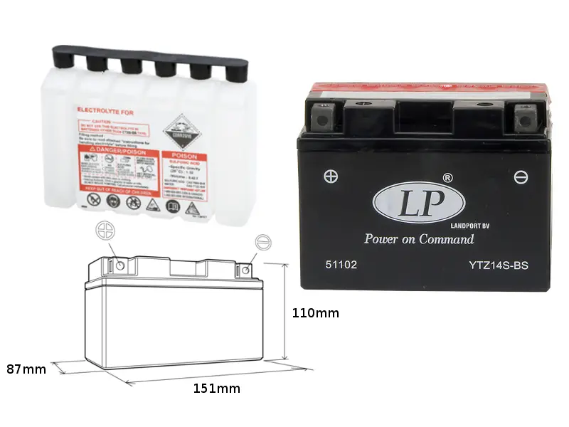 LANDPORT akumulátor YTZ14S-BS (MA LTZ14S-BS) 12V 12AH 150X87X110 (GTZ14S) bezúdržbový - elektrolyt zvlášť (4) UE48 ( )