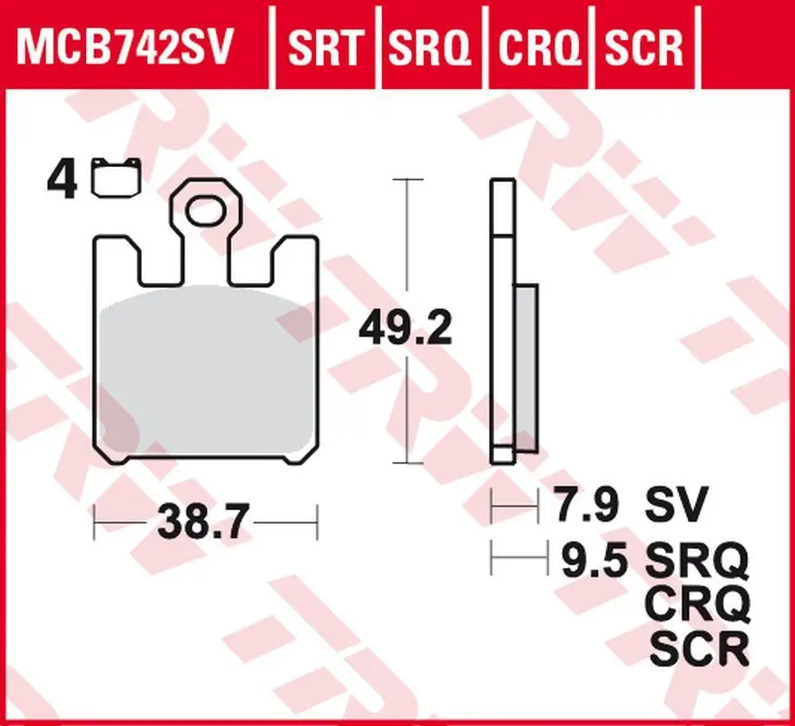 TRW ZF brzdové destičky KH369/4 sintrované TRACK KAWASAKI ZX-6RR 600, ZX-6R 636 03-06, ZX-10R 04-07, ZX-12R 04-06, SUZUKI GSX-R 1000 03, DERBI