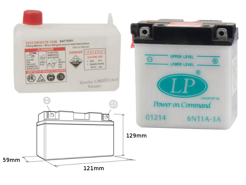 LANDPORT akumulátor 6N11A-3A (MD 6N11A-3A) 6V 11AH (CCN 80) 120X60X128 obsluhovaný - elektrolyt zvlášť (6) UE48 (LANDPORT akumulátor 6N11A-3A (MD)