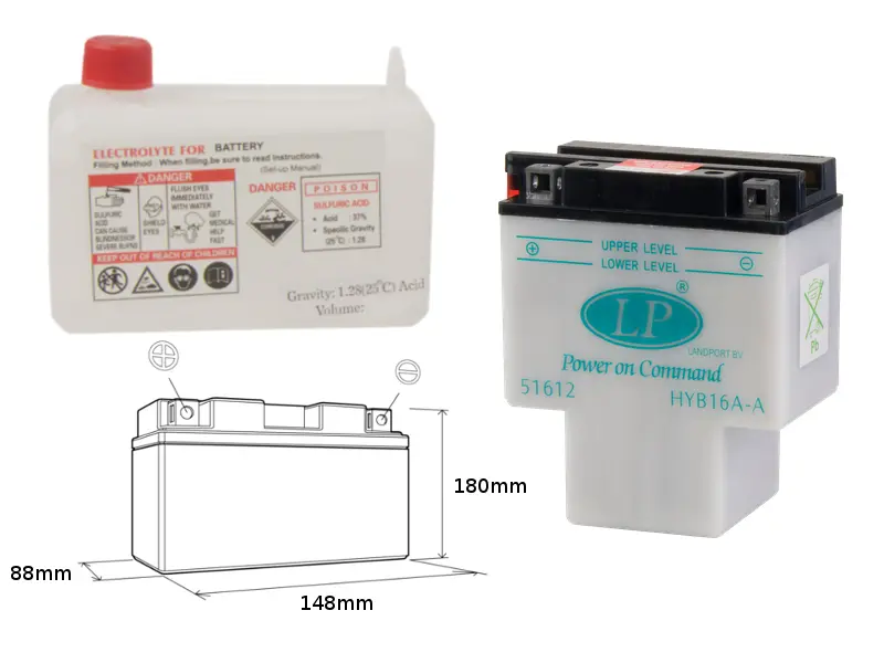 LANDPORT akumulátor HYB16A-A (MD HYB16A-A) 12V 16AH 151X91X182 obsluhovaný - elektrolyt zvlášť (3) UE48 (LANDPORT akumulátor HYB16A-A (MD HYB16A-A))