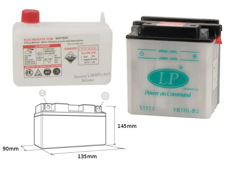 LANDPORT akumulátor YB10L-B2 (MD LB10L-B2) 12V 11AH 136X91X146 obsluhovaný - elektrolyt zvlášť (4) UE48 (LANDPORT akumulátor YB10L-B2 (MD LB10L-B2))