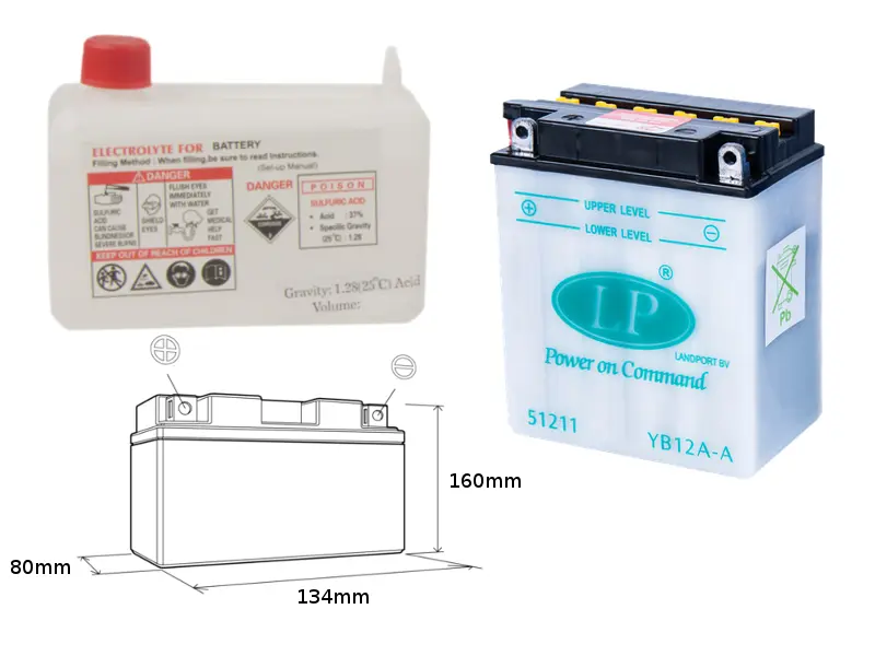LANDPORT akumulátor YB12A-A (MD LB12A-A) 12V 12AH 134X80X160 (GB12AA) obsluhovaný - elektrolyt zvlášť (4) UE48 (LANDPORT akumulátor YB12A-A (MD)