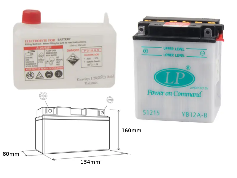 LANDPORT akumulátor YB12A-B (MD LB12A-B) 12V 12AH 134X80X160 obsluhovaný - elektrolyt zvlášť (4) UE48 ( )