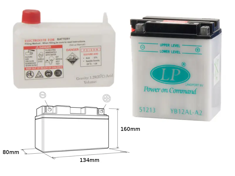 LANDPORT akumulátor YB12AL-A2 (MD LB12AL-A2) 12V 12AH 135X81X161 (GB12ALA) obsluhovaný - elektrolyt zvlášť (4) UE48 (LANDPORT akumulátor YB12AL-A2)