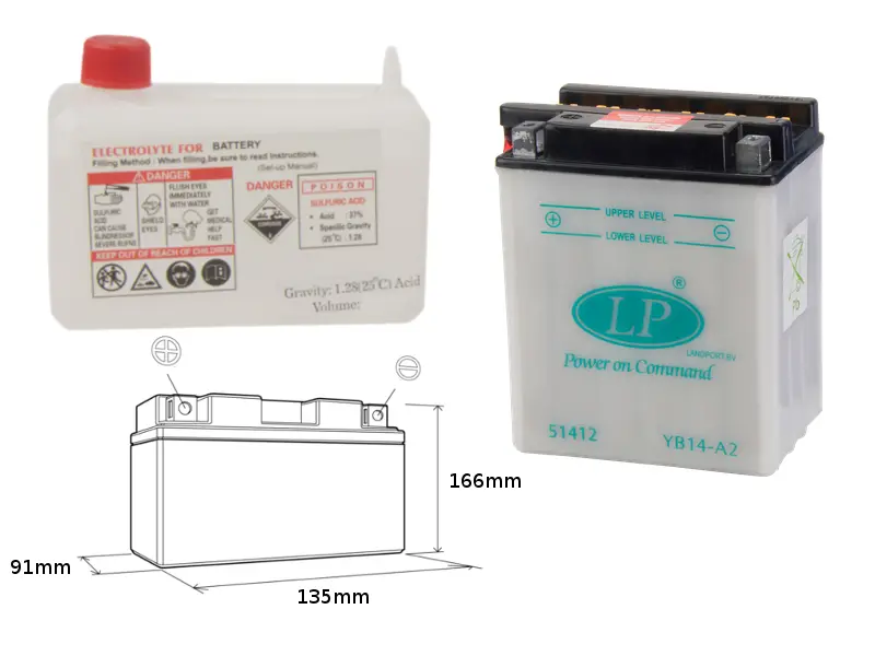 LANDPORT akumulátor YB14-A2 (MD LB14-A2) 12V 14AH 135X91X167 obsluhovaný - elektrolyt zvlášť (3) UE48 (LANDPORT akumulátor YB14-A2 (MD LB14-A2) 12V)