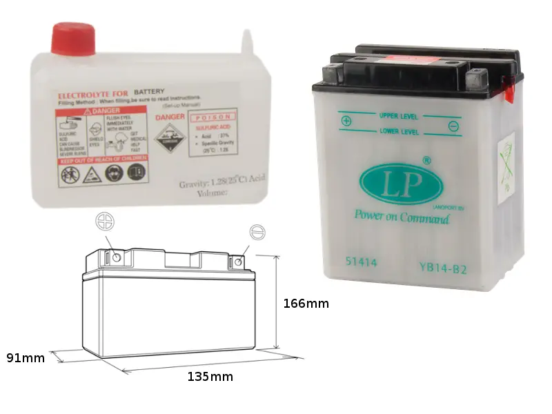 LANDPORT akumulátor YB14-B2 (MD LB14-B2) 12V 14AH 135X91X167 obsluhovaný - elektrolyt zvlášť (4) UE48 ( )