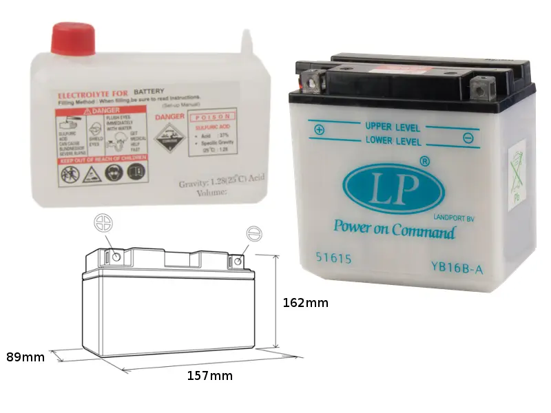LANDPORT akumulátor YB16B-A (MD LB16B-A) 12V 16AH (160X90X158) obsluhovaný - elektrolyt zvlášť (2) UE48 (LANDPORT akumulátor YB16B-A (MD LB16B-A) 12V)