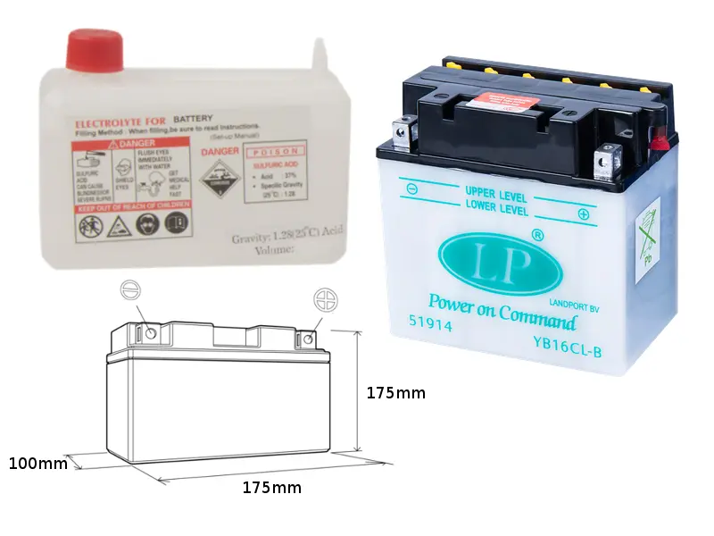 LANDPORT akumulátor YB16CLB (MD LB16CL-B) 12V 19AH 175X100X175 obsluhovaný - elektrolyt zvlášť (2) UE48 (LANDPORT akumulátor YB16CLB (MD LB16CL-B))