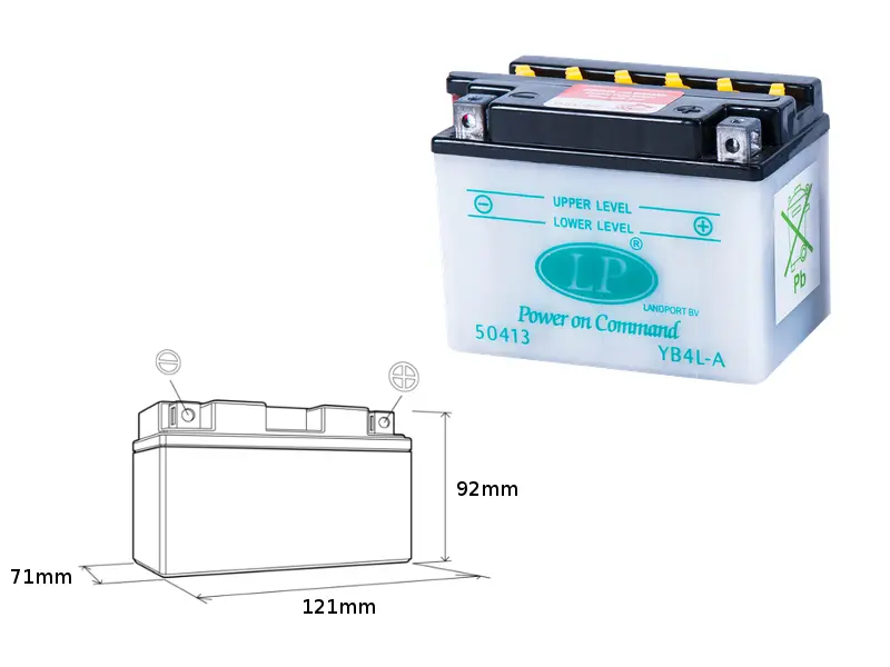 LANDPORT akumulátor YB4L-A (MD LB4L-A) 12V 4Ah 120x70x92 obsługový - elektrolyt zvlášť (8) UE48 (LANDPORT akumulátor YB4L-A (MD LB4L-A) 12V 4Ah)