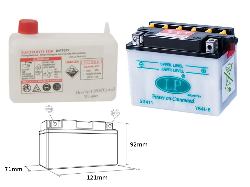 LANDPORT akumulátor YB4L-B (MD LB4L-B) 12V 4AH 121X71X93 (GB4LB) obsluhovaný - elektrolyt zvlášť (6) UE48 (LANDPORT akumulátor YB4L-B (MD LB4L-B) 12V)