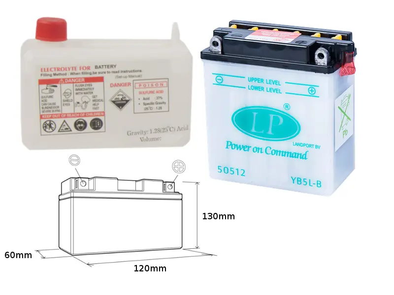 LANDPORT akumulátor YB5L-B (MD LB5L-B) 12V 5AH 121X61X131 (12N5-3B) obsluhovaný - elektrolyt zvlášť (6) UE48 (LANDPORT akumulátor YB5L-B (MD LB5L-B))