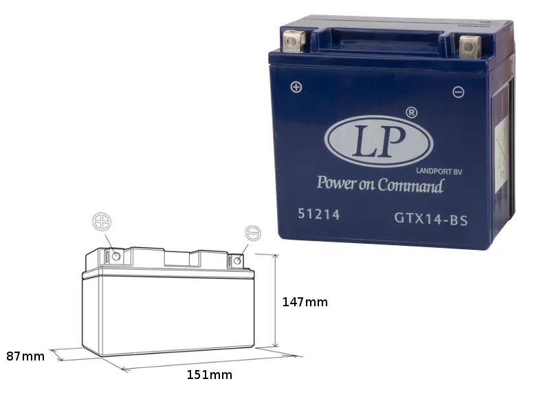 LANDPORT akumulátor gelový GTX14-4 (MG LTX14-4) 12V 14AH 152X88X147 bezúdržbový - zalitý - nahrazuje GTX14BS L (4) (LANDPORT akumulátor gelový)