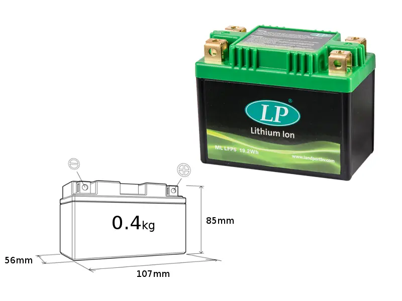 LANDPORT akumulátor lithium-iontový LiFePO4 LFP5 (ML LFP5) (107X56X85) (YTX4LBS, YTX5LBS) (19,2 WH) (váha 400g) (8) (OEM KTM 79111053000) ( )
