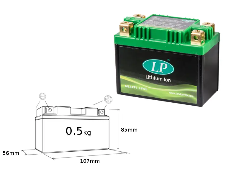LANDPORT akumulátor lithium-iontový LiFePO4 LFP7 (ML LFP7) (107X56X85) (YTZ5S, YTX7LBS, YB7LB) (24 WH) (váha 500g) (8) (LANDPORT akumulátor)