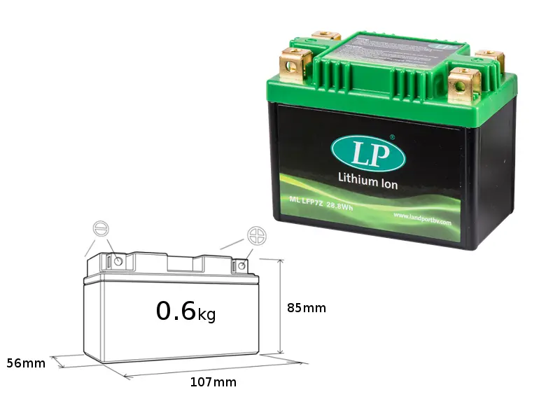 LANDPORT akumulátor lithium-iontový LiFePO4 LFP7Z (ML LFP7Z) (107X56X85) (YTZ7S, YTX7ABS, YB9LB) (28,8 WH) (váha 600g) (8) (LANDPORT akumulátor)