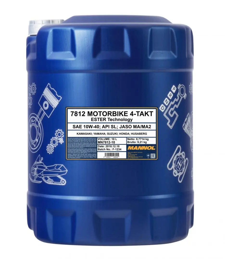 MANNOL motorový olej 4T MOTORBIKE 10W40 10L ESTER + MA2 syntetický (7812) (API SN) (MANNOL motorový olej 4T MOTORBIKE 10W40 10L ESTER + MA2)