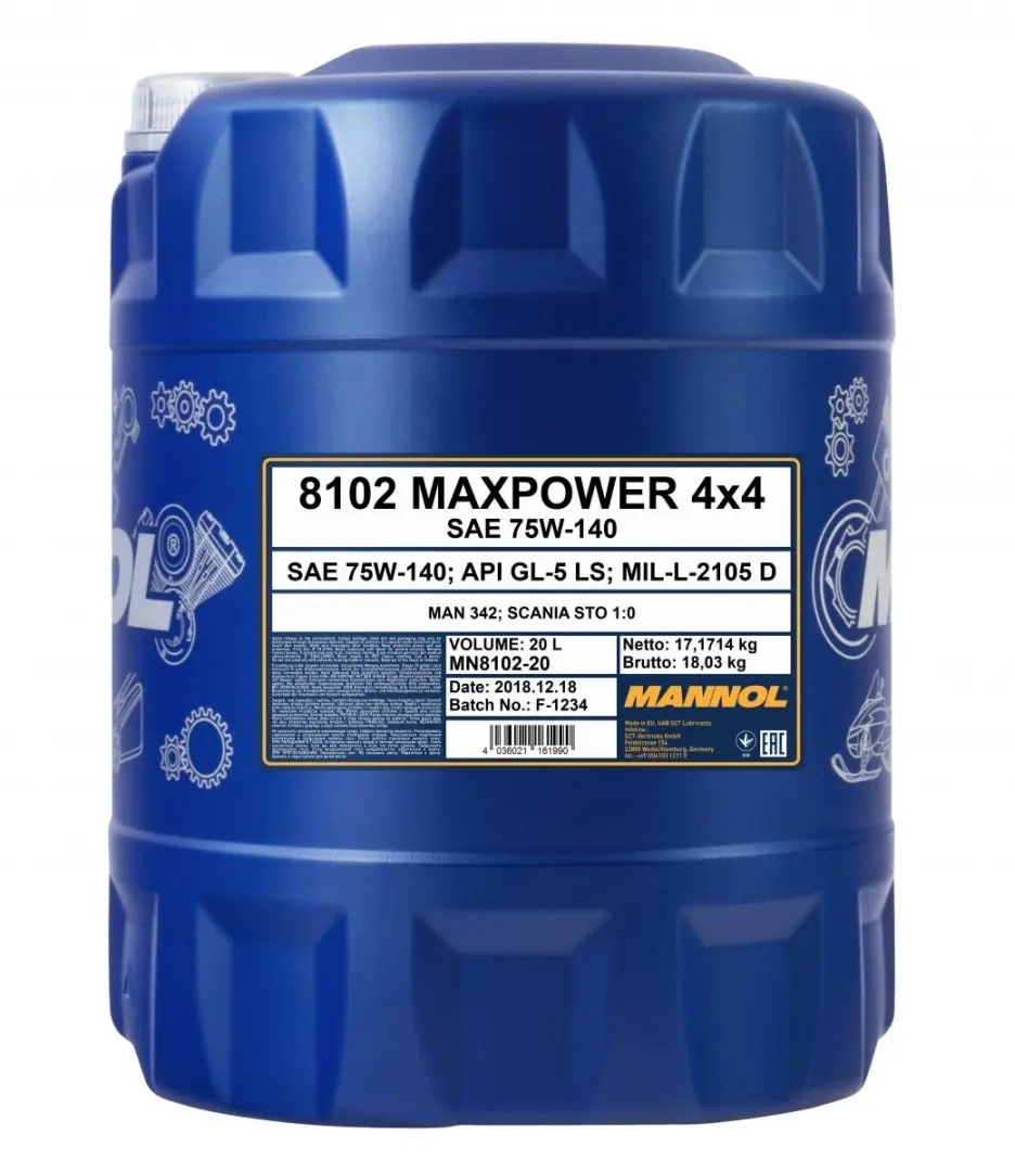 MANNOL MAXPOWER 4X4 75W140 API GL5 - olej převodový syntetický 20L (75W-140) (MANNOL MAXPOWER 4X4 75W140 API GL5 - olej převodový syntetický 20L)