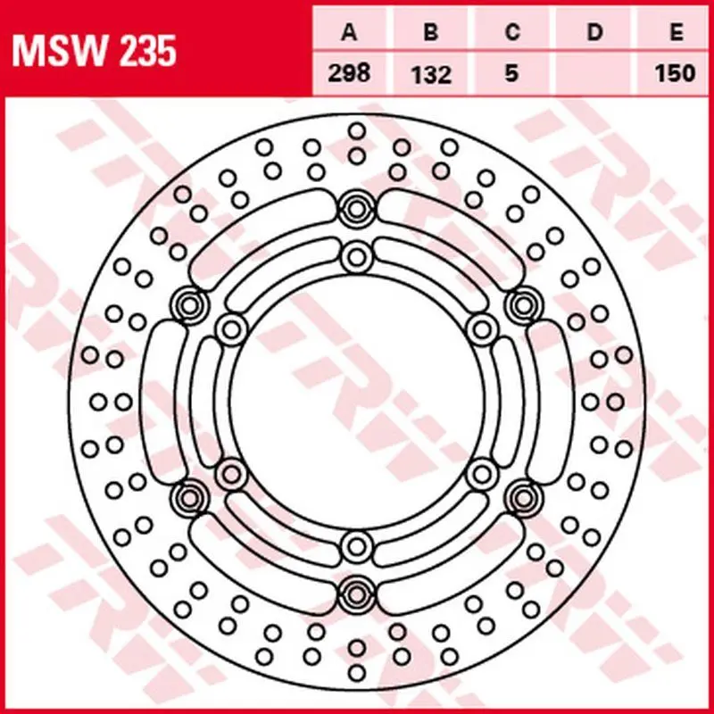 TRW ZF přední brzdový kotouč YAMAHA XJ 1100 (DRAG STAR)/1100A (DRAG STAR CLAS.)/1300 (ROYAL STAR)/1300A (MIDNIGHT S plovoucí, 298/132X5mm 6X150mm,