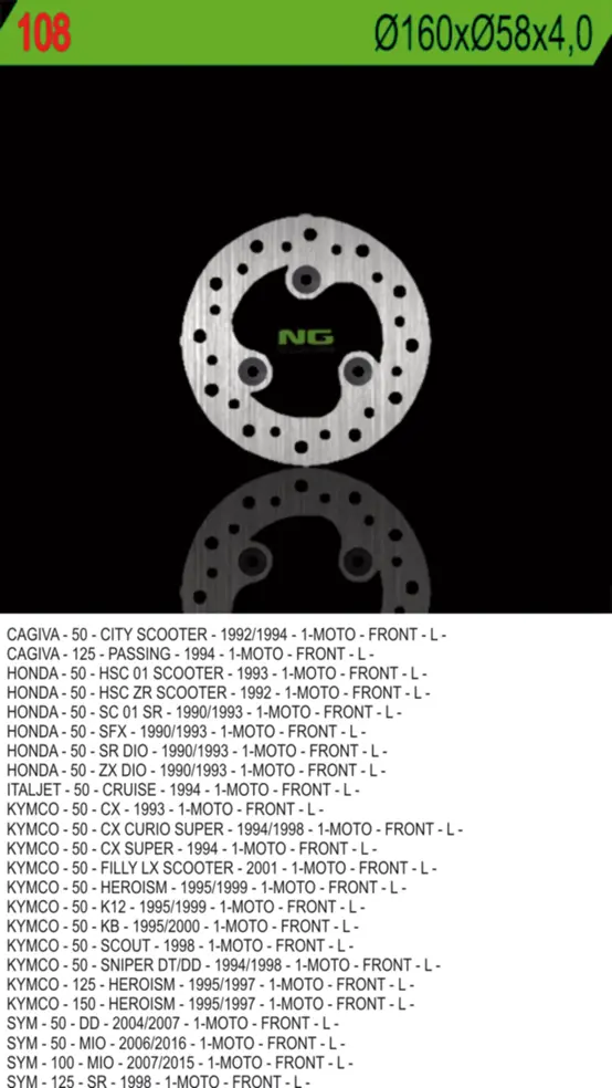 NG přední brzdový kotouč CAGIVA/HONDA/KYMCO/SYM (160X58X4) (3X10,5mm) (NG přední brzdový kotouč CAGIVA/HONDA/KYMCO/SYM (160X58X4) (3X10,5mm))
