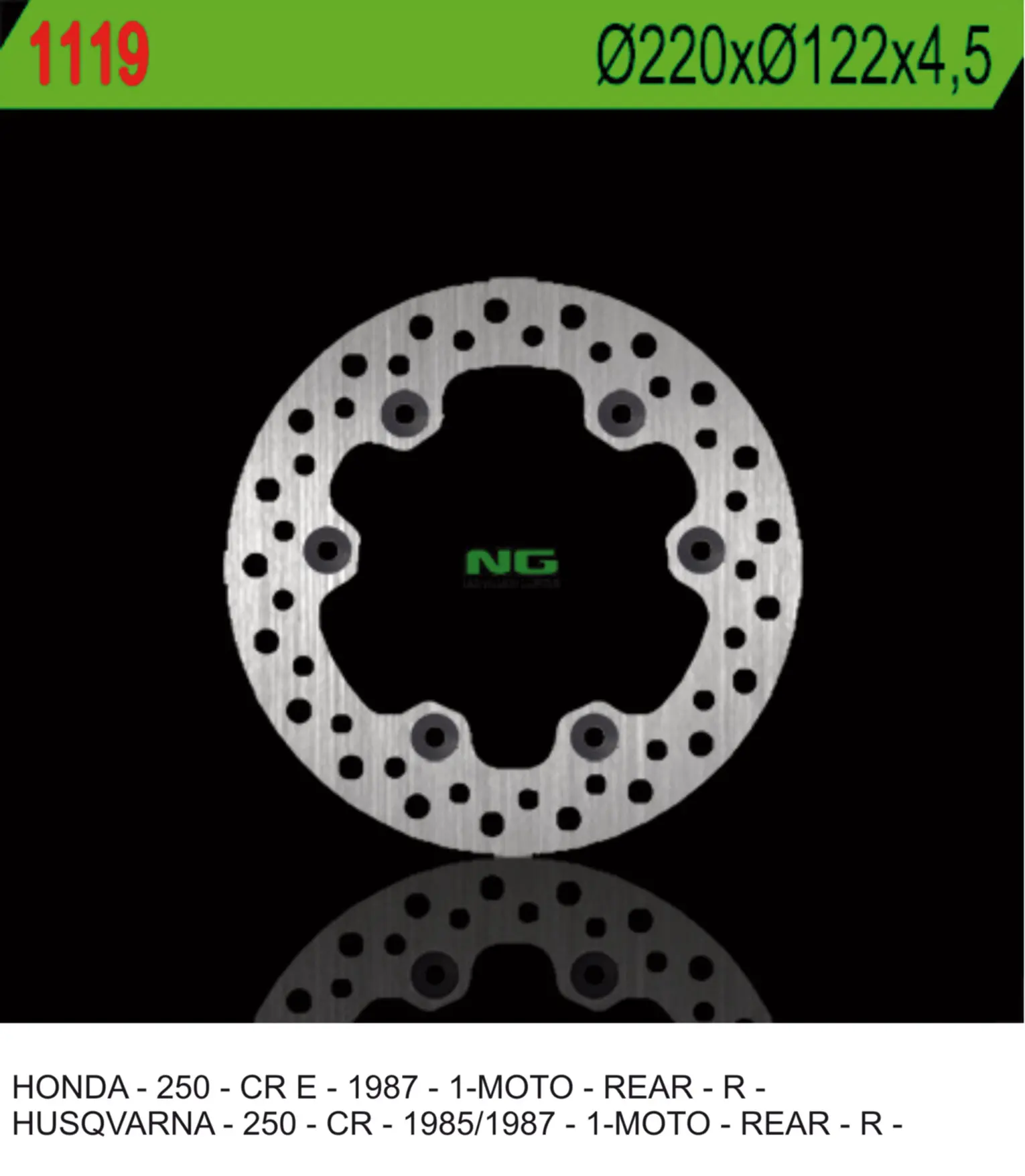 NG zadní brzdový kotouč HUSQVARNA CR 250 85-87 HONDA CR 250 87 (220X122X4,5) (NG zadní brzdový kotouč HUSQVARNA CR 250 85-87 HONDA CR 250 87)