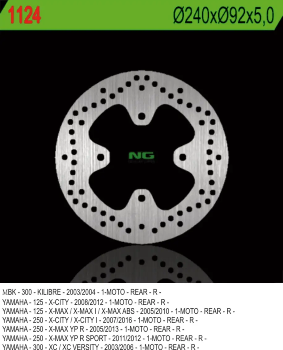 NG zadní brzdový kotouč YAMAHA X-CITY 125 08-12, 250 07-17, X-MAX 125/250 05-09 (240X92X5) (4X8,5mm) (NG zadní brzdový kotouč YAMAHA X-CITY 125)