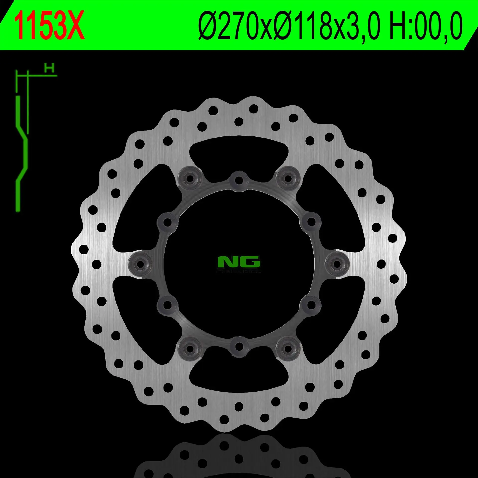 NG přední brzdový kotouč YAMAHA YZF 250/400/426/450 98-24, YZ 125/250 (2T), WR 250/400/426/450F (270X118X3mm) plovoucí (6X6,5mm) WAVE (NG přední)