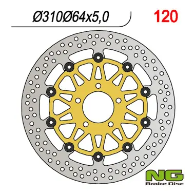 NG přední brzdový kotouč SUZUKI GS/ GSF/ GSX (310X64X5) plovoucí (5X10,5mm) (zlatý střed) (NG přední brzdový kotouč SUZUKI GS/ GSF/ GSX (310X64X5))