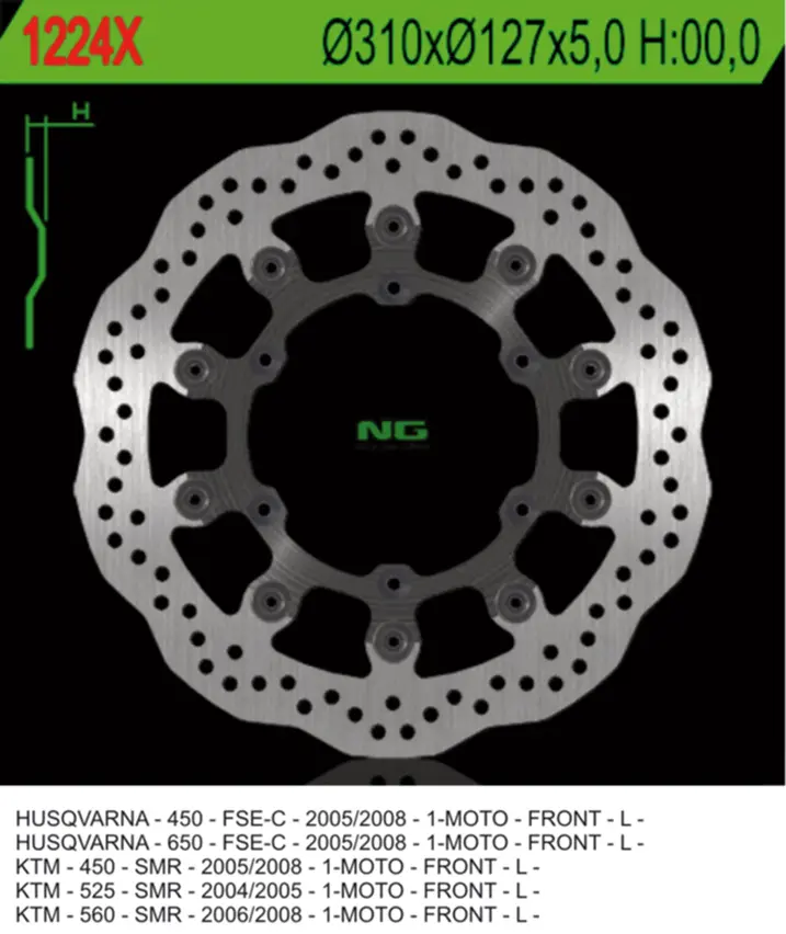 NG přední brzdový kotouč HUSABERG FS 570 10-11, FS 450 05-08, KTM SMR 450 04-14, SMR 525 / 560 05-08 (310X127X5mm) (6X6,5mm) WAVE (NG přední brzdový)