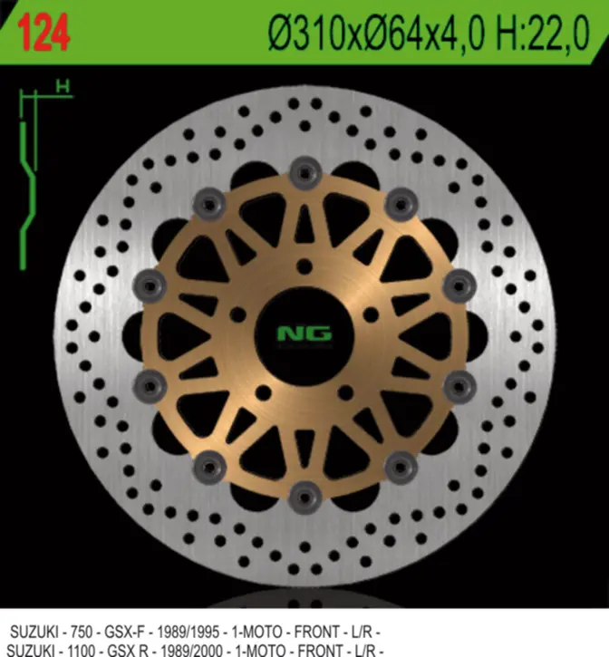 NG přední brzdový kotouč SUZUKI GSXR 1100 89-00, GSXR 750 89-95 (310X64X4) (zlatý střed) (NG přední brzdový kotouč SUZUKI GSXR 1100 89-00, GSXR 750)