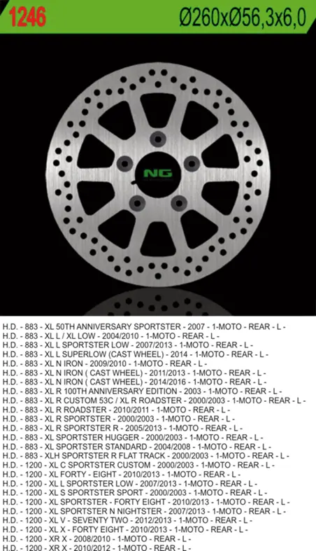 NG brzdový kotouč zadní HARLEY DAVIDSON 883/1200 (260X56,3X6) (5X10,5mm) (NG brzdový kotouč zadní HARLEY DAVIDSON 883/1200 (260X56,3X6) (5X10,5mm))