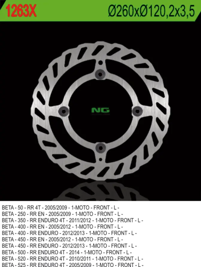 NG přední brzdový kotouč BETA 50/350/400/450/498/500 RR ENDURO (260X120,2X3,5) (4X8,5mm) WAVE 4 otvory (NG přední brzdový kotouč BETA)