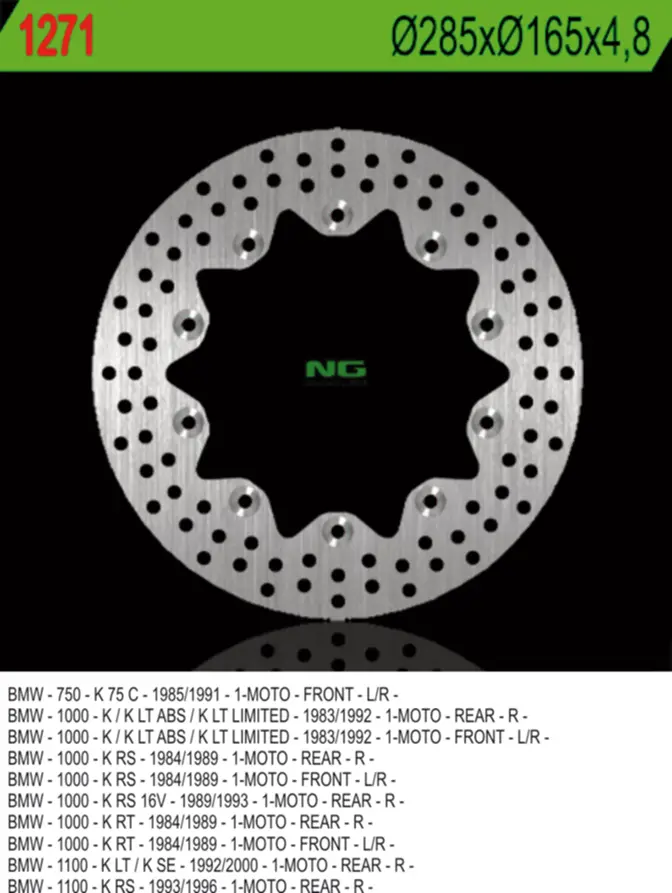 NG přední brzdový kotouč BMW K 75C/RT/S 94-96, přední/zadní K 100 84-93, K1100 92-00 (285X165X4,8) (10X5,5mm) (NG přední brzdový kotouč BMW K)