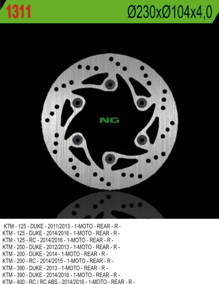 NG brzdový kotouč zadní KTM DUKE 125/200/390 11-20, RC 200/390 14-20 (230X140X4) (6X10,5) (NG brzdový kotouč zadní KTM DUKE 125/200/390 11-20, RC)