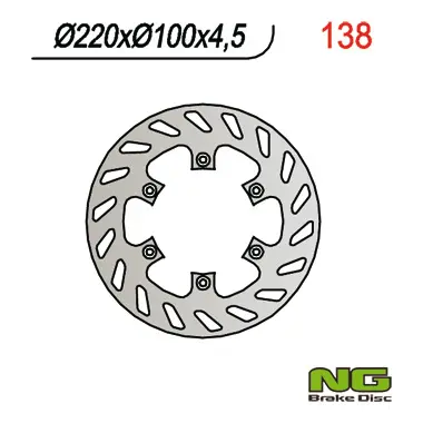 NG brzdový kotouč zadní KAWASAKI KX 125 89-02, KX 250 92-95, KDX 200/220, KLX300/650R (220X100X4,5) (6X6,5mm) (NG brzdový kotouč zadní KAWASAKI KX)