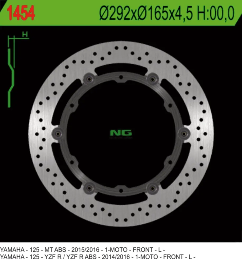 NG brzdový kotouč přední YAMAHA YZF 125R ABS 14-20, MT 125 ABS 15-20 plovoucí (292X165X4,5mm) (6X8,5mm) (NG brzdový kotouč přední YAMAHA YZF 125R ABS)