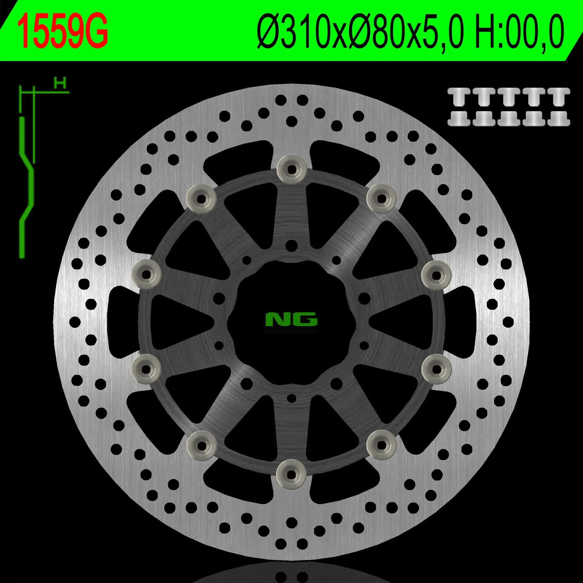 NG přední brzdový kotouč KAWASAKI Z 1000 ABS 15-17, Z 1000 15-17, ZX6R 13-17, Z800 12-18, GTR 1400 07-18, ZZR 1400 06-18 (310X80X5mm) (5X10,5mm)