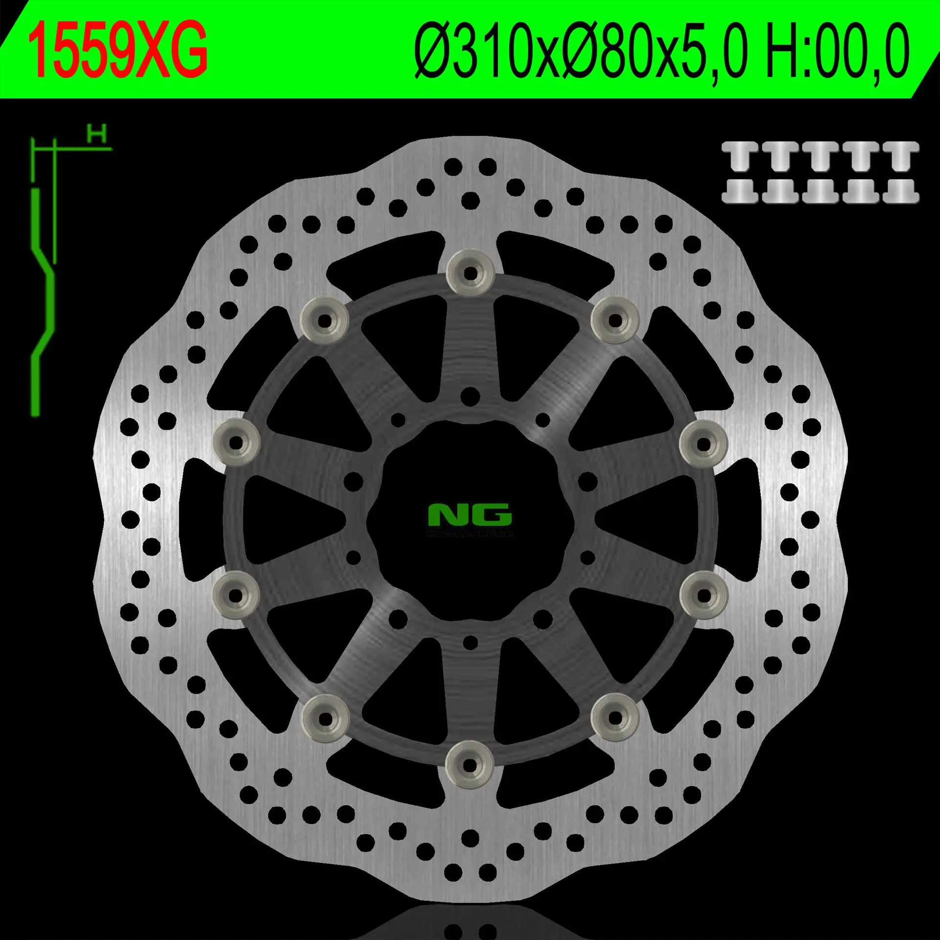 NG přední brzdový kotouč KAWASAKI Z 1000 ABS 15-17, Z 1000 15-17, ZX6R 13-17, Z800 12-18, GTR 1400 07-18, ZZR 1400 06-18 (310X80X5mm) WAVE plovoucí