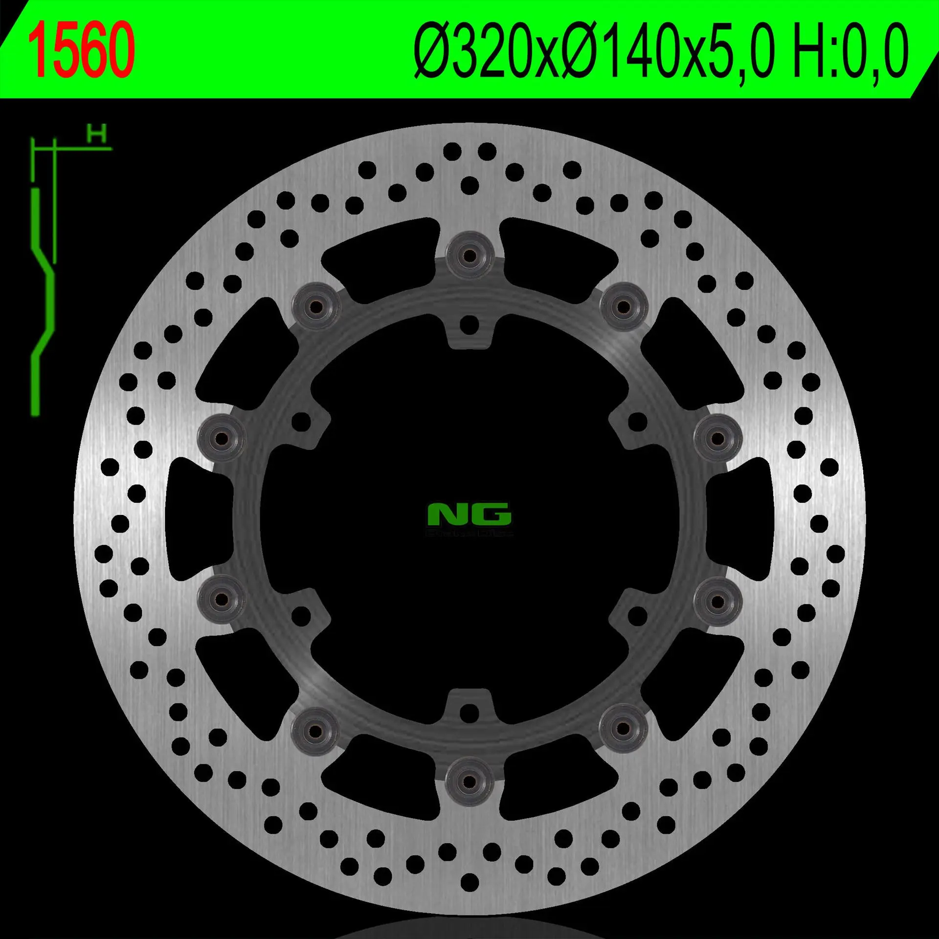 NG přední brzdový kotouč APRILIA CAPONORD RALLY 1200 15-17 (320X140X5,0mm) (6X8,5mm) plovoucí (NG přední brzdový kotouč APRILIA CAPONORD RALLY 1200)
