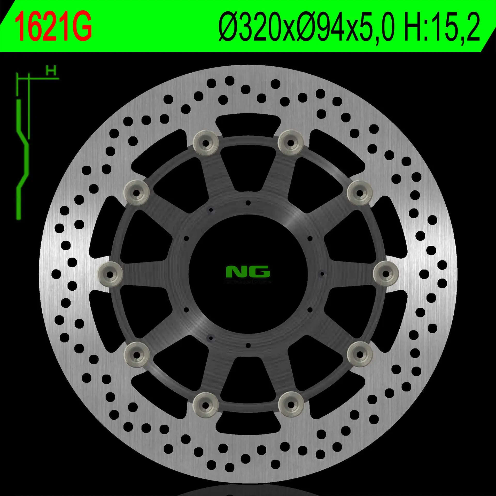 NG přední brzdový kotouč HONDA CBR 1000RR 09-16 (ABS) prostředek hliníkový (320X94X5,0mm) (6X6,5mm) - nahrazuje NG1283 (NG přední brzdový kotouč)