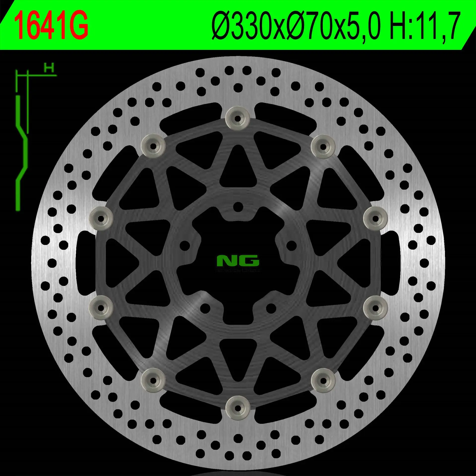 NG přední brzdový kotouč KAWASAKI ZX 10R SE ABS 19-20, ZX 10RR ABS 17-24 (330X70X5,0mm) (5X10,5mm) plovoucí (prostředek hliníkový) (NG přední brzdový)