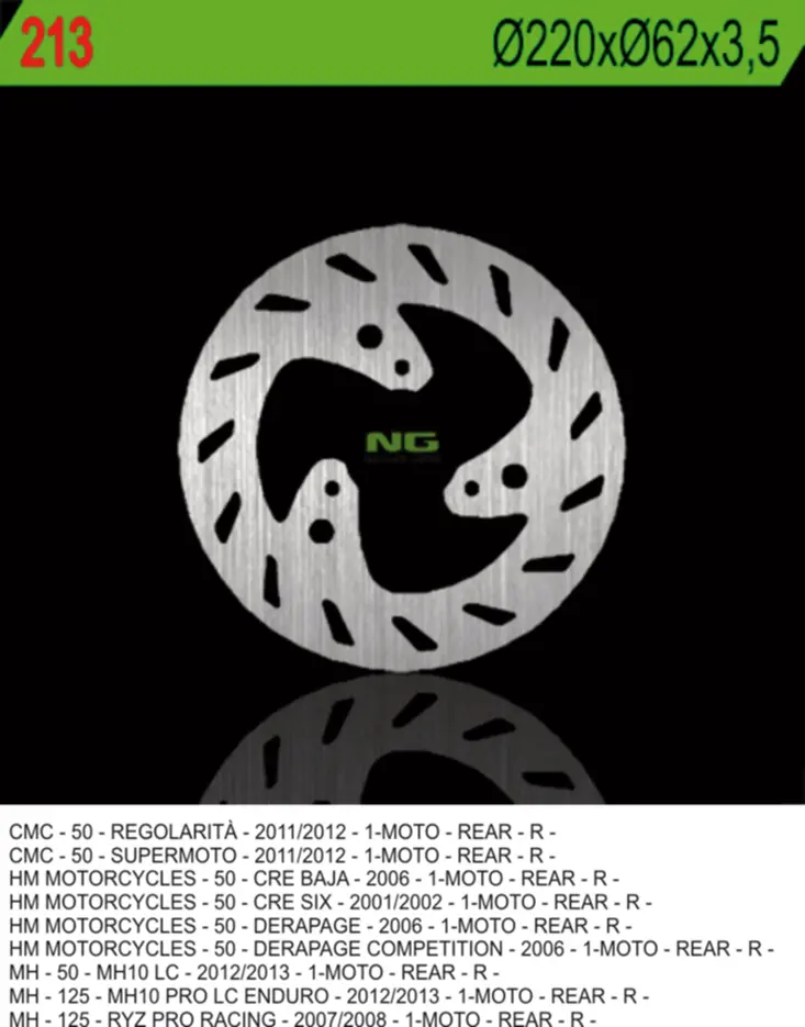 NG brzdový kotouč zadní HM50 (CRE50) 01-06 (220X62X3,5) (3X10,5mm) (NG brzdový kotouč zadní HM50 (CRE50) 01-06 (220X62X3,5) (3X10,5mm))