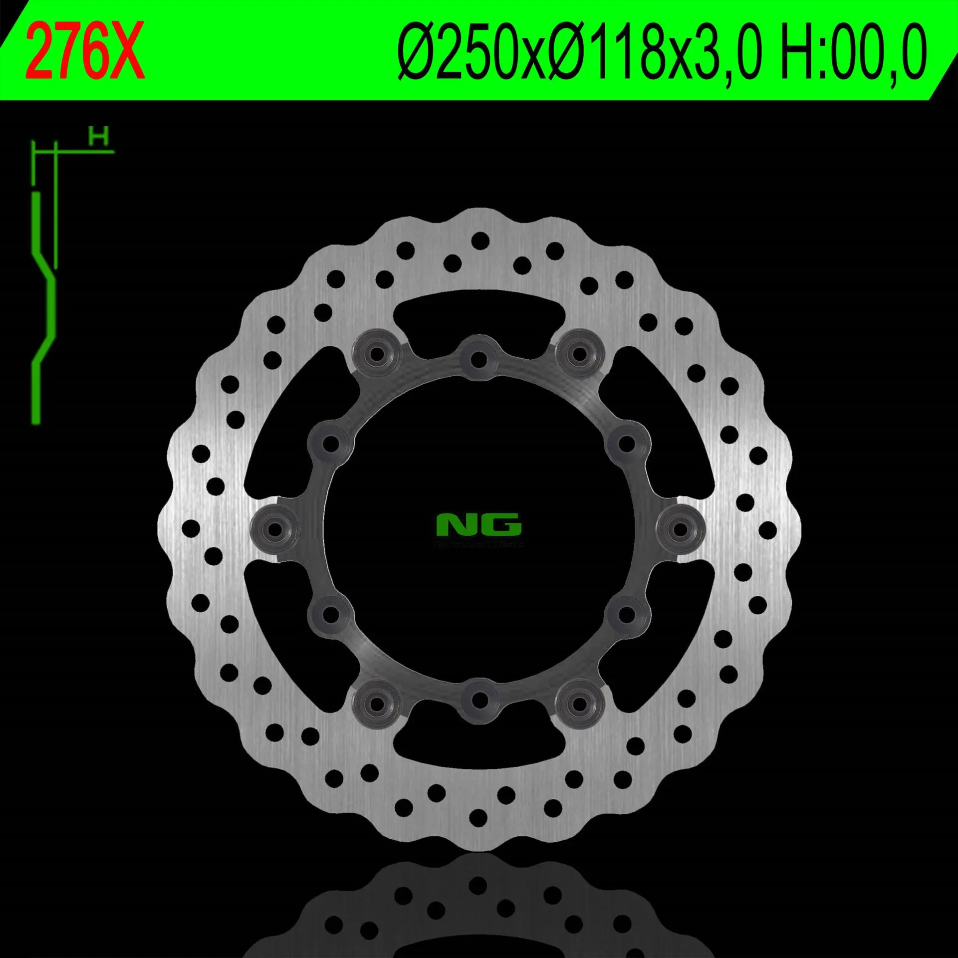 NG přední brzdový kotouč YAMAHA YZ/YZF 01-16, WRF 02-17 plovoucí (250X118X3,00mm) (6X6,5mm) WAVE (NG přední brzdový kotouč YAMAHA YZ/YZF 01-16, WRF)